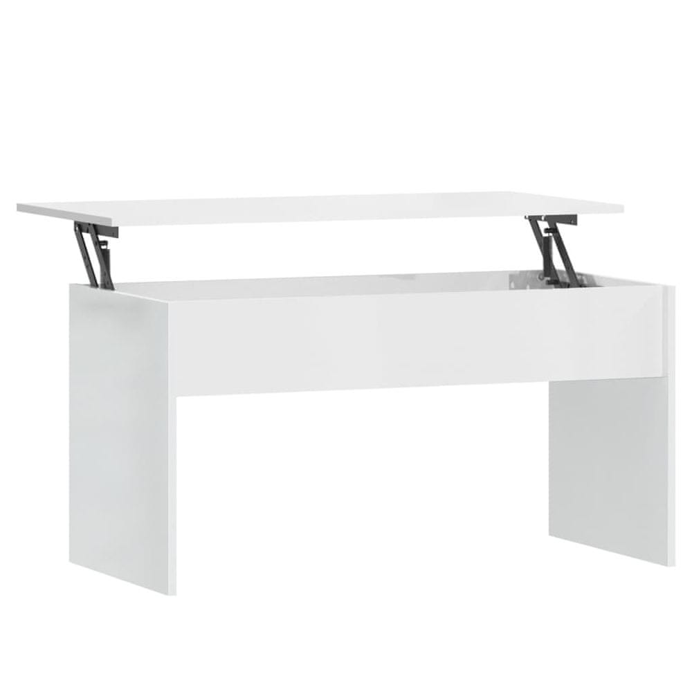 Vidaxl Konferenčný stolík lesklý biely 102x50,5x52,5 cm sprac. drevo